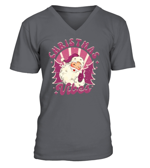 Merry Christmas retro vintage pink santa claus V-Neck T-shirt