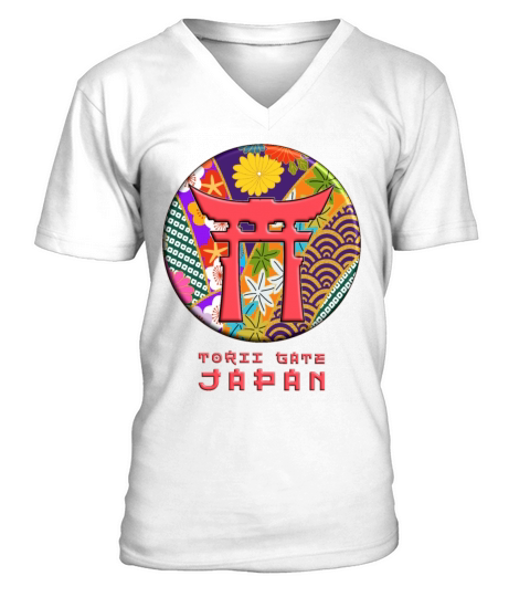 Torii Traditional Japanese Gate Floral Pattern V-Neck T-shirt