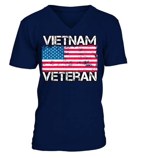 Vietnam Veteran Vintage Us Flag Military Vet V-Neck T-shirt
