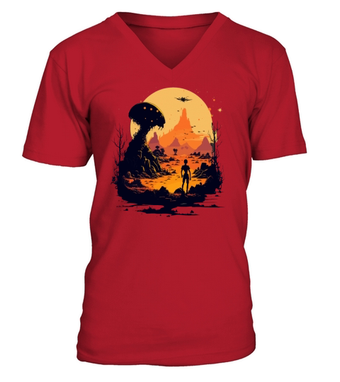 world ufo day cartoon V-Neck T-shirt