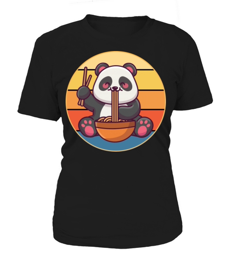 Cute Panda Eating Ramen Vintage Retro Sunset Women's T-Shirt