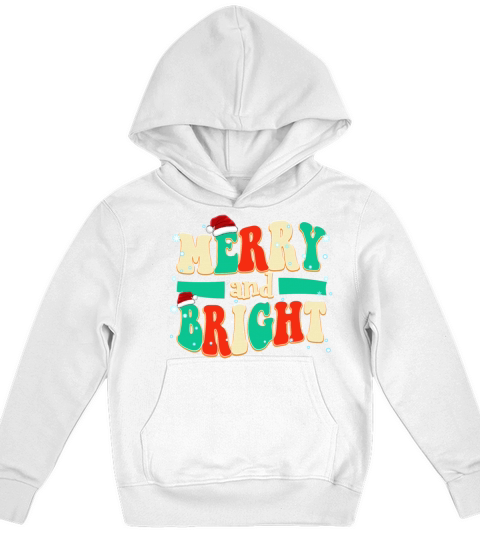 Merry and Bright Christmas Quotes Vintage Color Kids Hoodie