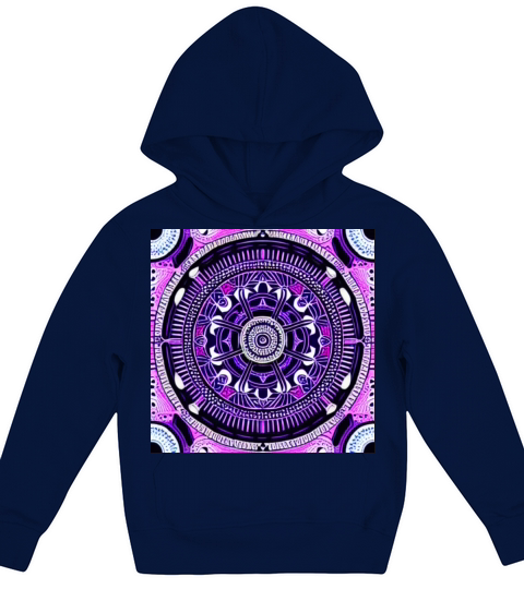 Vintage Mandala in purple white black Kids Hoodie