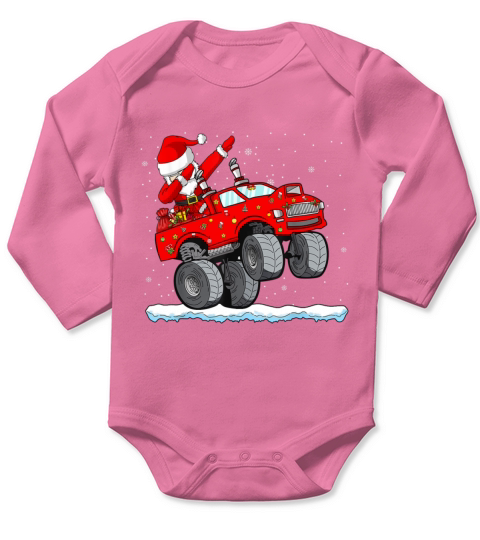 Christmas Dabbing Santa Claus Monster Truck Boys K Merry Christmas Long Sleeve Baby One-Piece