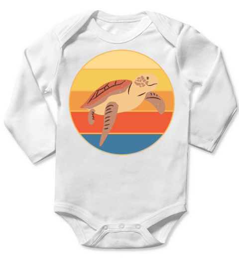 Cute Turtle Vintage Retro Sunset Marine Animal Long Sleeve Baby One-Piece