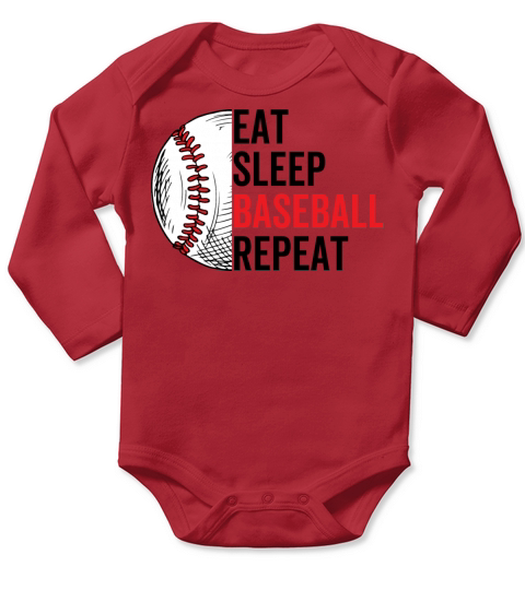 Eat Sleep Baseball Repeat Long Sleeve Baby One-Piece