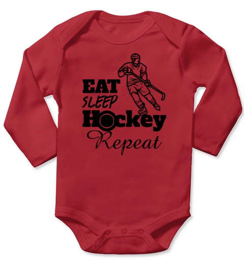 Eat Sleep Hockey Repeat funny retro vintage Long Sleeve Baby One-Piece