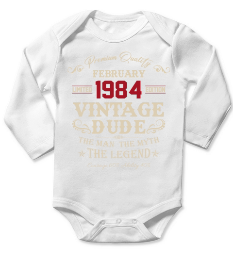 February 1984 Vintage Birthday Present Long Sleeve Baby One-Piece