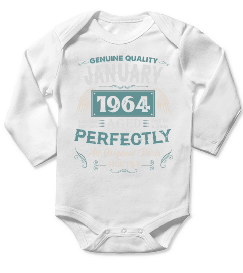 January 1964 Vintage Birthday Present Long Sleeve Baby One-Piece