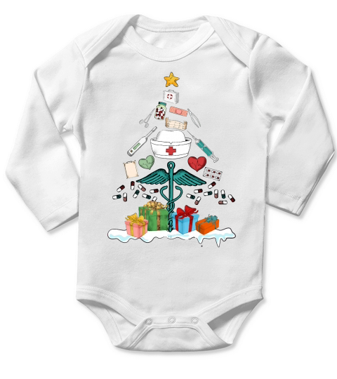 Nurse Elements Christmas Tree Merry Long Sleeve Baby One-Piece