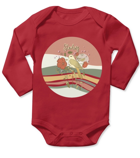 Retro Vintage Starling T Shirt Silhouette Bird 70s Long Sleeve Baby One-Piece
