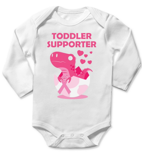 Toddler Supporter T-Rex Breast Cancer Month Long Sleeve Baby One-Piece