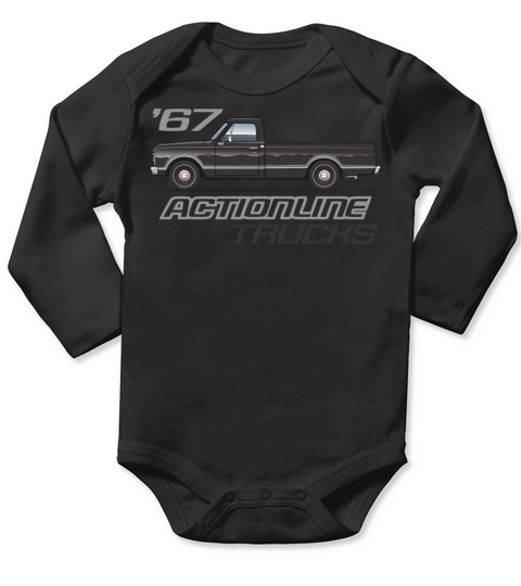 trucks Black Long Sleeve Baby One-Piece