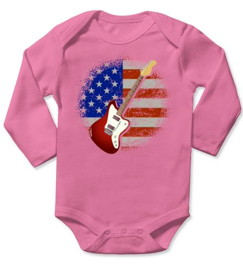 Vintage Guitar USA Flag Long Sleeve Baby One-Piece