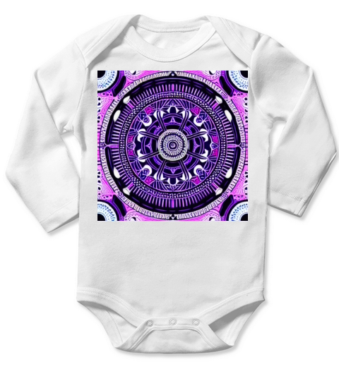 Vintage Mandala in purple white black Long Sleeve Baby One-Piece
