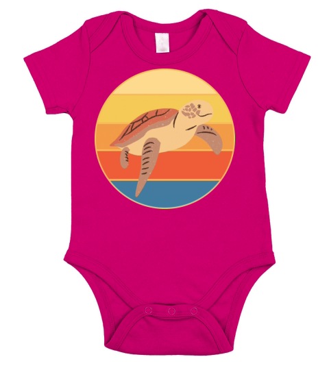 Cute Turtle Vintage Retro Sunset Marine Animal Short Sleeve Baby One-Piece