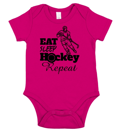 Eat Sleep Hockey Repeat funny retro vintage Short Sleeve Baby One-Piece