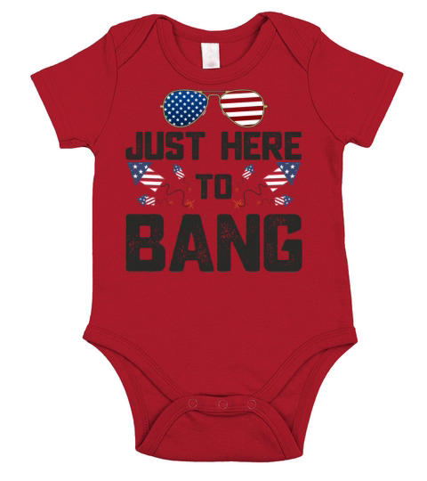 Fourth of July Fireworks American Flag Juste Here Short Sleeve Baby One-Piece
