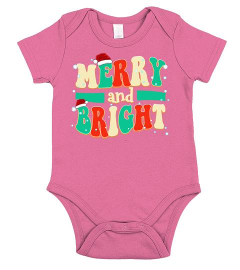 Merry and Bright Christmas Quotes Vintage Color Short Sleeve Baby One-Piece