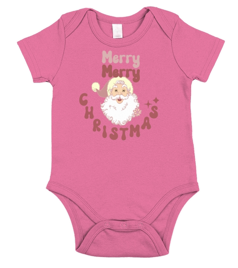 Merry Merry Christmas cute retro vintage pink Sant Short Sleeve Baby One-Piece