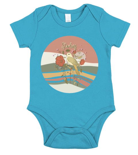 Retro Vintage Starling T Shirt Silhouette Bird 70s Short Sleeve Baby One-Piece