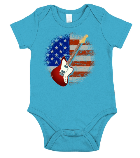 Vintage Guitar USA Flag Short Sleeve Baby One-Piece