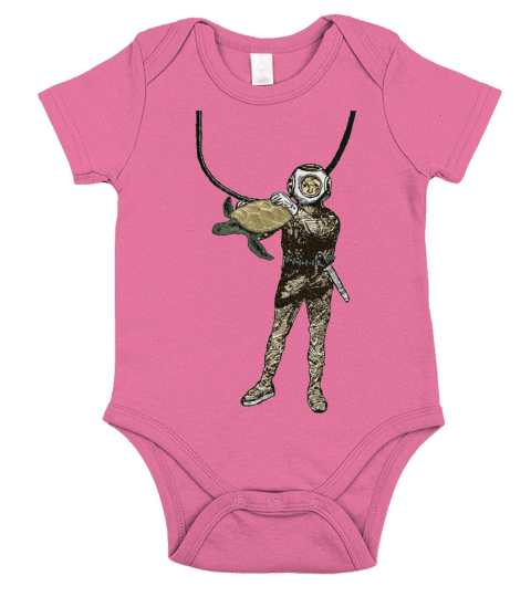 Vintage Helmet Diver Holding a Turtle Underwater Short Sleeve Baby One-Piece