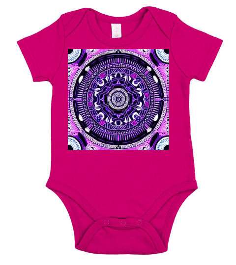 Vintage Mandala in purple white black Short Sleeve Baby One-Piece