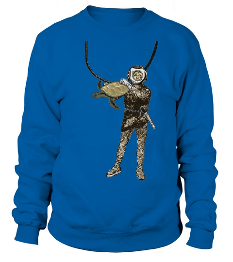 Vintage Helmet Diver Holding a Turtle Underwater Sweatshirt Unisex