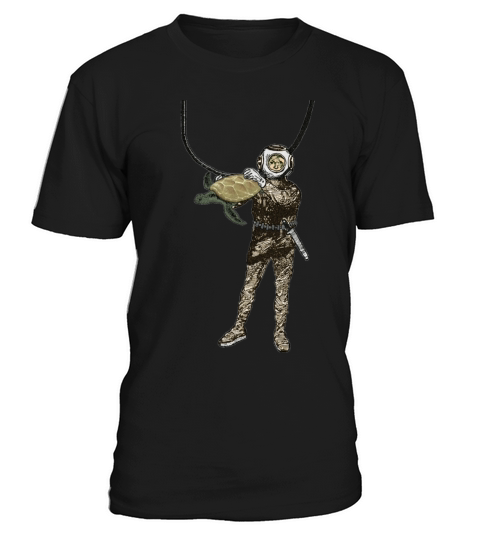 Vintage Helmet Diver Holding a Turtle Underwater T-Shirt Unisex