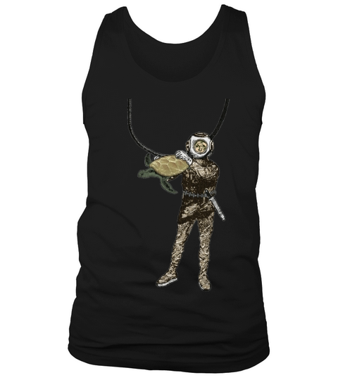 Vintage Helmet Diver Holding a Turtle Underwater Tank Top Unisex