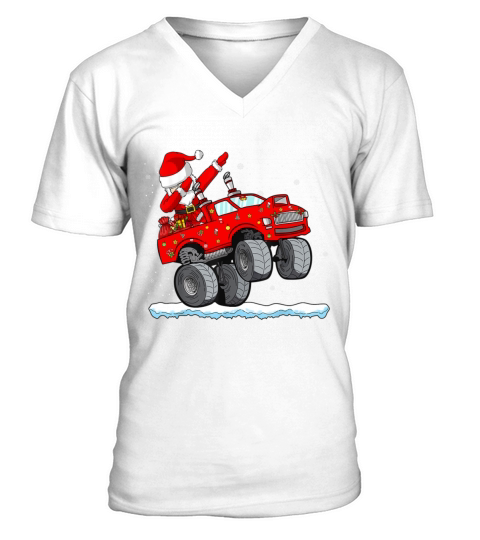 Christmas Dabbing Santa Claus Monster Truck Boys K Merry Christmas V-Neck T-shirt