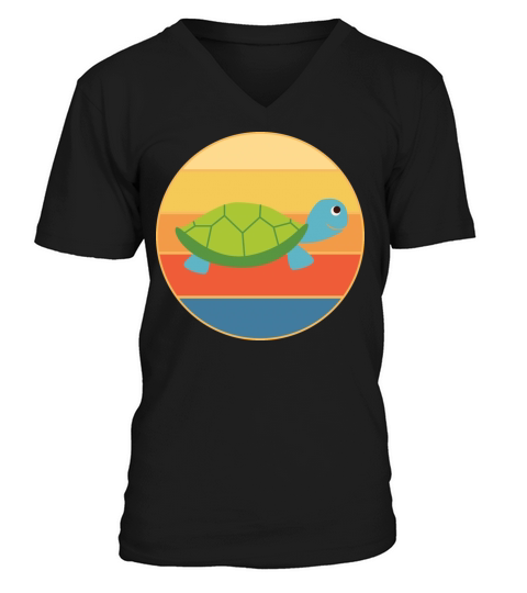 Cute Turtle Vintage Retro Sunset Marine Animal V-Neck T-shirt