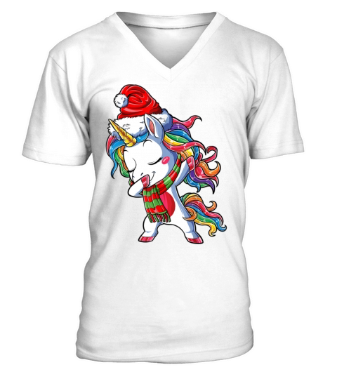 Dabbing Unicorn Santa Christmas Kids Girls Women X V-Neck T-shirt