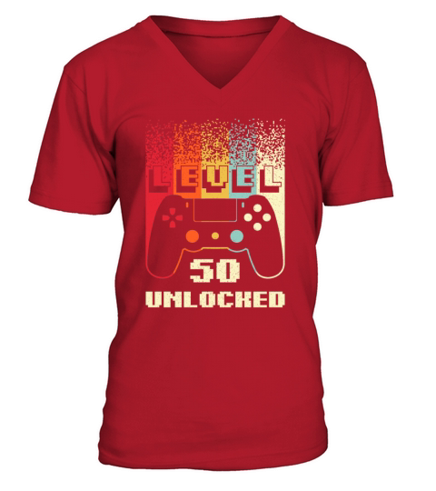 Level 50 Unlocked Gamer Retro 50th Birthday Gift V-Neck T-shirt