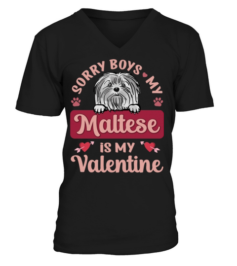 Sorry Boys My Maltese Is My Valentine V-Neck T-shirt