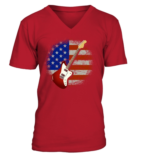 Vintage Guitar USA Flag V-Neck T-shirt