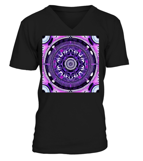 Vintage Mandala in purple white black V-Neck T-shirt