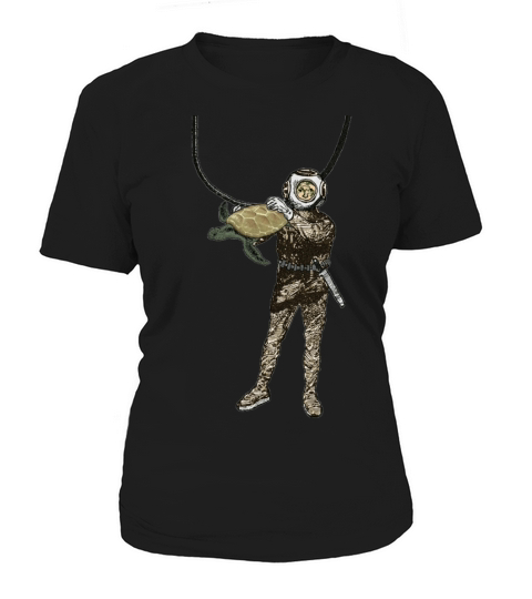 Vintage Helmet Diver Holding a Turtle Underwater Women's T-Shirt