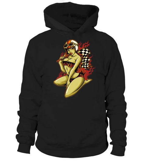 Hot Pin-Up Girl with Racing Flag Hoodie Unisex
