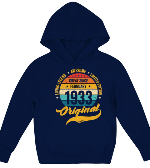 Retro 90 Years February 1933 Birthday Vintage Kids Hoodie