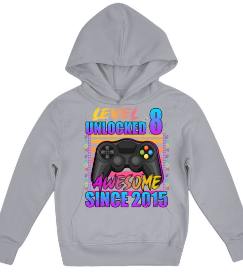 Video Game Level 8 Unlocked Awesome Since 2015 Kids Hoodie