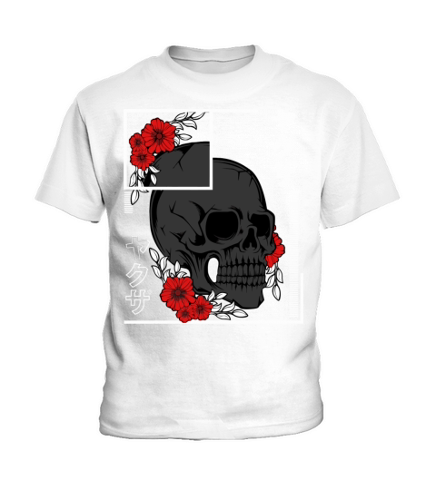 Skull Roses Japanese Retro Vintage Asian Character Kids T-Shirt