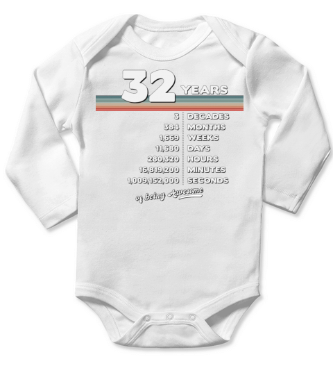 32nd Birthday Vintage 32 Years Old Retro 384 Long Sleeve Baby One-Piece