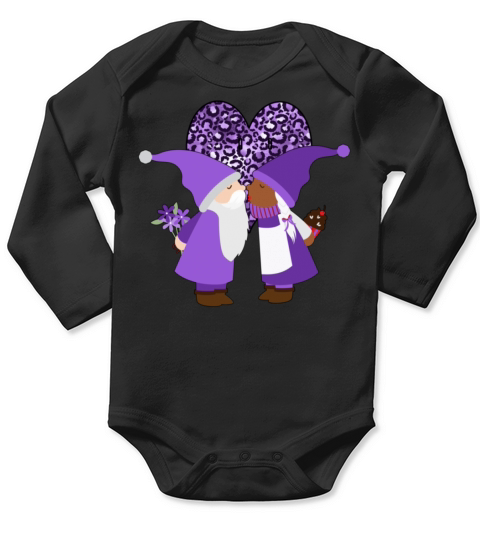 BiRacial Mixed Couple Valentines Gnome Purple Mela Long Sleeve Baby One-Piece