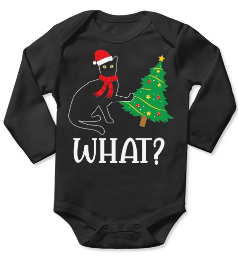 Black Cat Christmas Tree Over Long Sleeve Baby One-Piece
