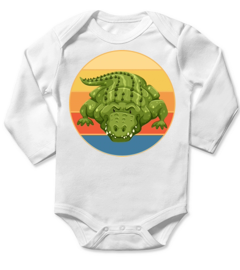 Crocodile Retro Sunset Vintage Wild Animal Long Sleeve Baby One-Piece