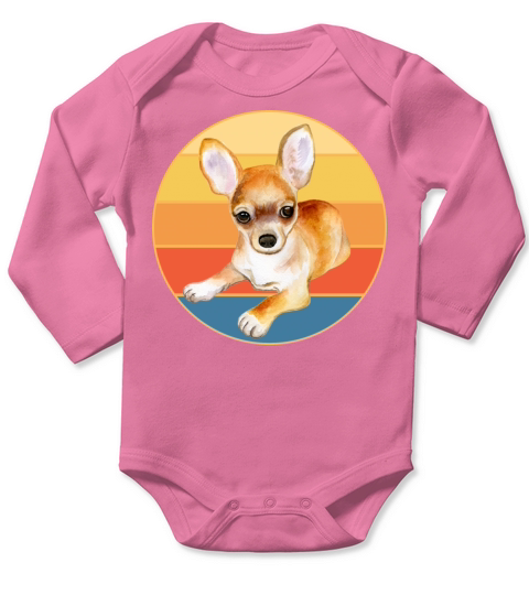 Cute Chihuahua Dog Breed Vintage Retro Sunset Long Sleeve Baby One-Piece