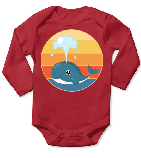 Cute Kawaii Whale Retro Sunset Vintage Ocean Long Sleeve Baby One-Piece