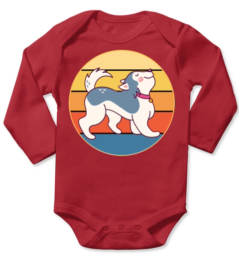 Funny Kawaii Cute Husky Dog Vintage Retro Sunset Long Sleeve Baby One-Piece